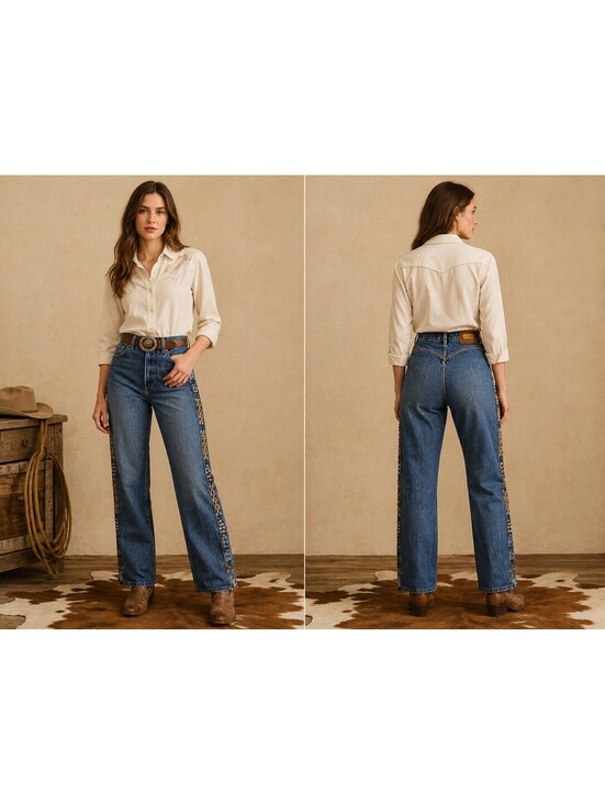Lawman Western Denim - Vintage 90s Lawman Western Bareback Jeans 7/8 Studded Lace Up Sides Cowgirl